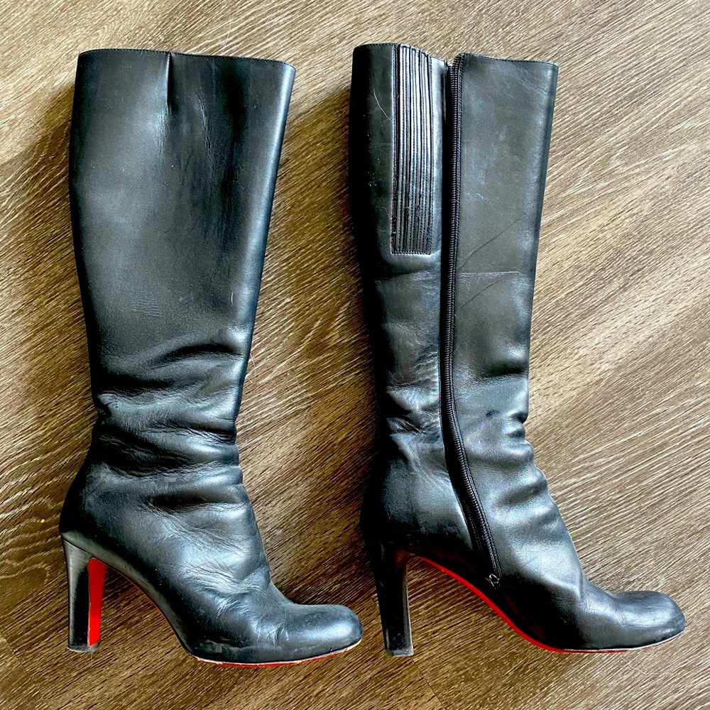 Christian Louboutin Knee High Black Leather Heels